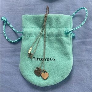 Authentic Tiffany & Co 16” Sterling Silver double Heart Necklace Pink